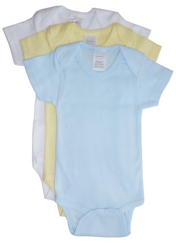 002 L Assorted Pastels Boys Rib Knit Pastel Short Sleeve Onezie, Large - Pack Of 3