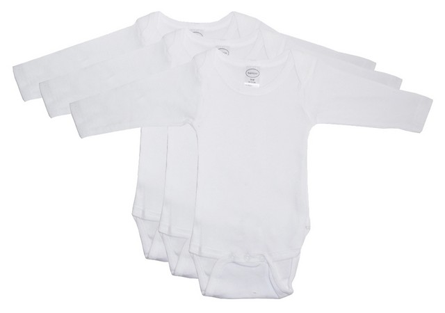 Rib Knit White Long Sleeve Onezie, New Born - Pack Of 3