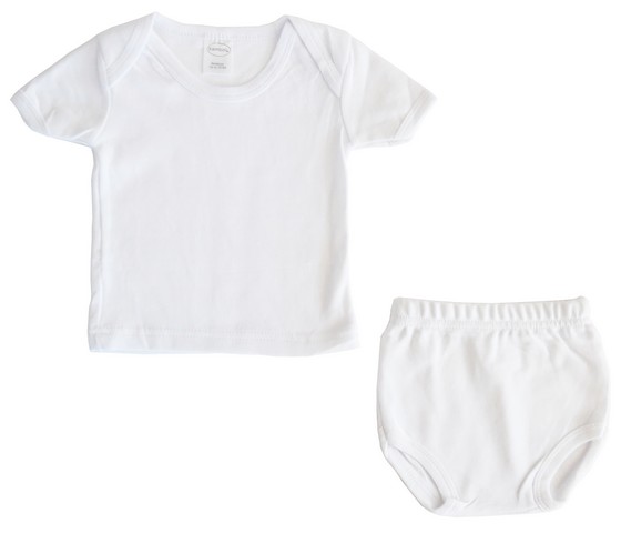 Interlock White Short Sleeve Lap T-shirt & Underwear Set, New Born
