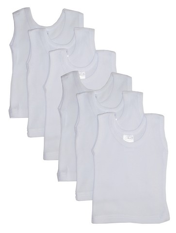 Rib Knit White Sleeveless Tank Top Shirt, Medium - Pack Of 6