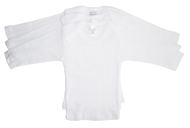 050 L Rib Knit White Long Sleeve Lap T-shirt, Large - Pack Of 3