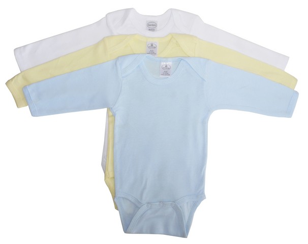 Boys Rib Knit Assorted Pastel Long Sleeve Onezie, New Born - Pack Of 3