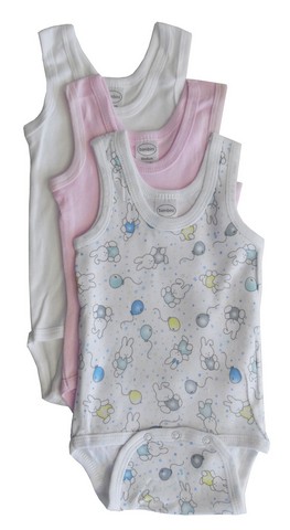111a Nb Girls Rib Knit Variety Color Sleeveless Tank Top Onezie, New Born - Pack Of 3