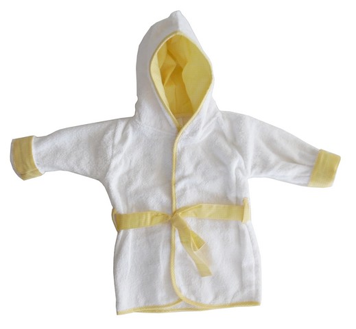 Terry Hooded Bath Robe With Pastel Trim & Applique, Yellow - One Size
