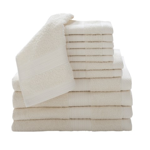 0353262420 100 Percent Cotton 12 Piece Luxury Towel Set - Cream