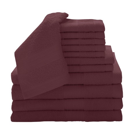 0353262450 100 Percent Cotton 12 Piece Luxury Towel Set - Cranberry
