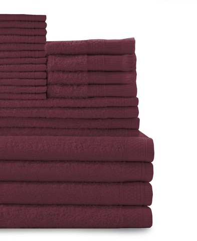 0353624310 100 Percent Cotton Complete 24 Piece Towel Set - Crimson