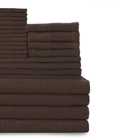 0353624320 100 Percent Cotton Complete 24 Piece Towel Set - Chocolate