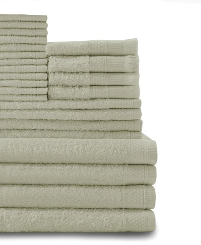 Belvedere Row Multi Count 100 Percent Cotton Complete Towel Set, Thyme Green - 24 Piece