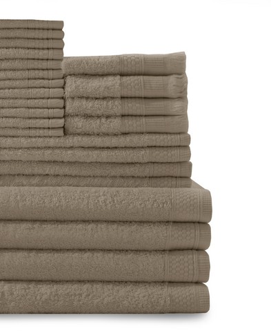 0353624370 100 Percent Cotton Complete 24 Piece Towel Set - Taupe
