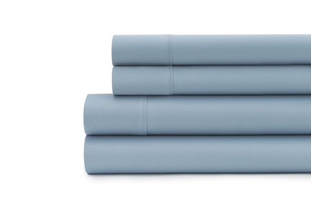 0361129630 300 Thread Count Solid Sateen Sheet Set Blue - Queen