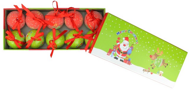 1.75 In. Santa & Reindeer Decoupage Shatterproof Christmas Ball Ornament Set, Red & Green -10 Piece