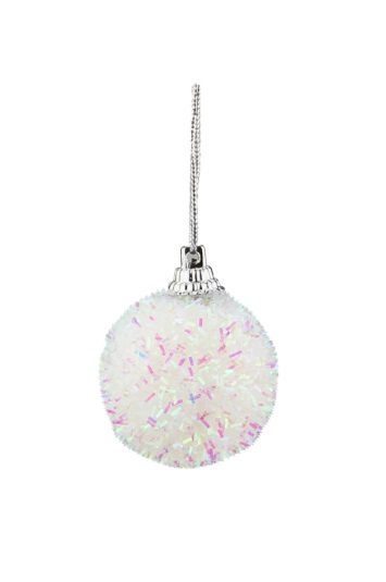 1.5 In. Decorative Iridescent White Pink & Green Bristled Christmas Ball Ornaments - Pack Of 7