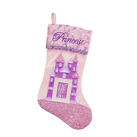 18.5 In. Embroidered Glitter Princess Photo Frame Christmas Stocking, Pink & Purple