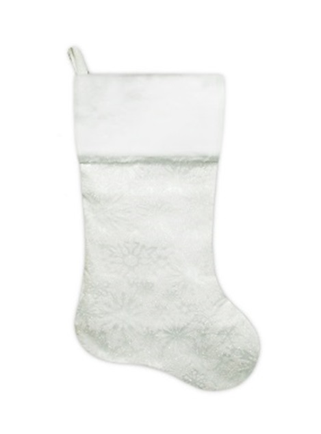 20.5 In. Iridescent Glitter Snowflake Print Christmas Stocking With White Faux Synthetic Fur Cuff