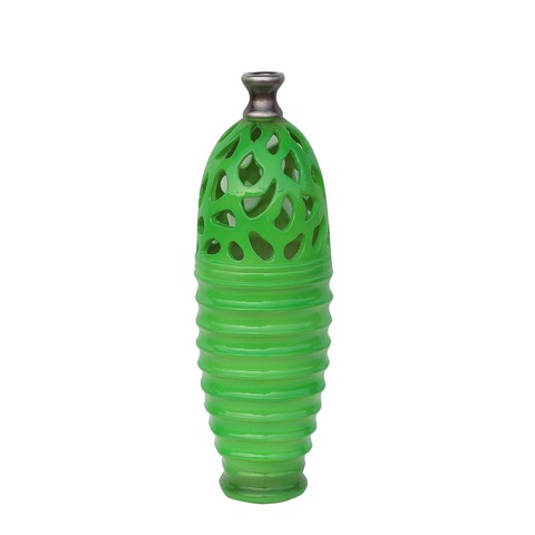 15 In. Lime Green & Gray Decorative Outdoor Patio Cutout Vase