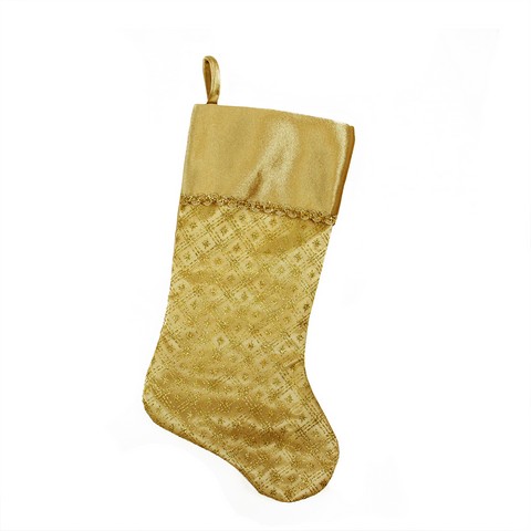 20.5 In. Gold Glitter Star Print Christmas Stocking With Decorative Metallic Trim