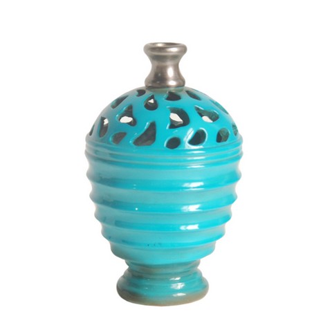 9.5 In. Cerulean Blue & Gray Decorative Outdoor Patio Cutout Vase