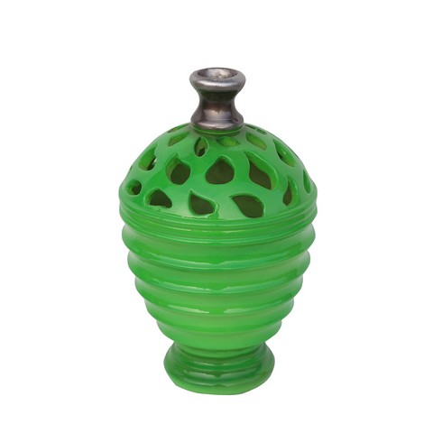9.5 In. Lime Green & Gray Decorative Outdoor Patio Cutout Vase