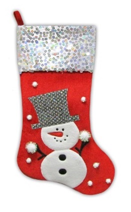 20.5 In. Snowman Embellished & Embroidered Christmas Stocking With Sequined Cuff, Red & White