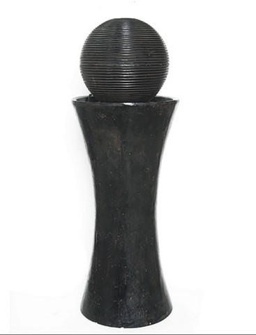 35 In. Led Lighted Distressed Black & Rosey Brown Sphere Pillar Outdoor Patio Garden Water Fountain