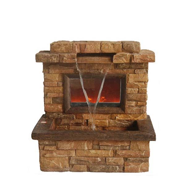 24.75 In. Tawny & Umber Brown Faux Stone Fireplace Waterfall Outdoor Patio Garden Water Fountain