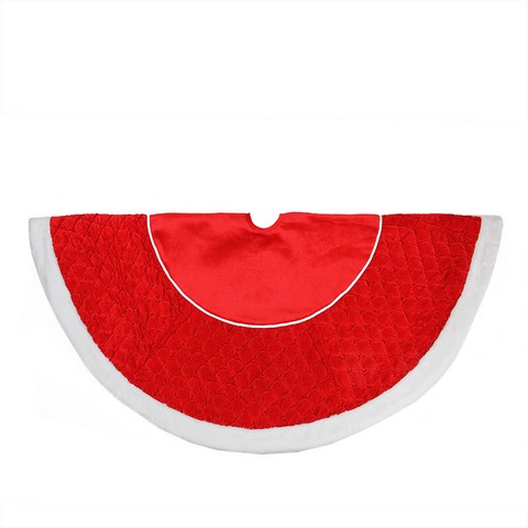48 In. Quilted Red Velvet Christmas Tree Skirt With White Cord & Faux Synthetic Fur Border