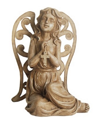 14.5 In. Inspirational Sitting Angel With Cross Outdoor Patio Garden Statue