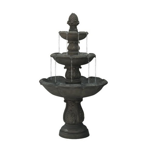 5.5 Ft. Smoked Truffle Gray Floral Inspired 3 Tier Outdoor Patio Garden Water Fountain