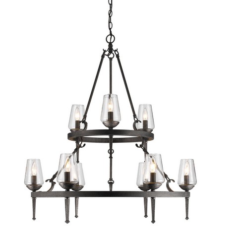 1208-9 Dni Marcellis 2 Tier - 9 Light Chandelier In Dark Natural Iron With Clear Glass