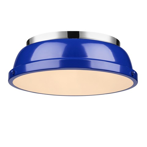 3602-14 Ch-be Duncan 14 In. Flush Mount In Chrome With Blue Shade