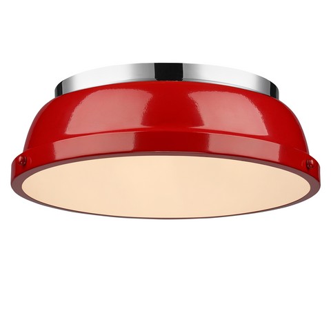 3602-14 Ch-rd Duncan 14 In. Flush Mount In Chrome With Red Shade
