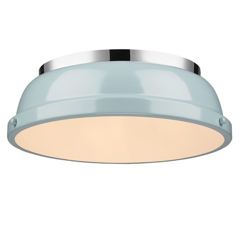 3602-14 Ch-sf Duncan 14 In. Flush Mount In Chrome With Seafoam Shade