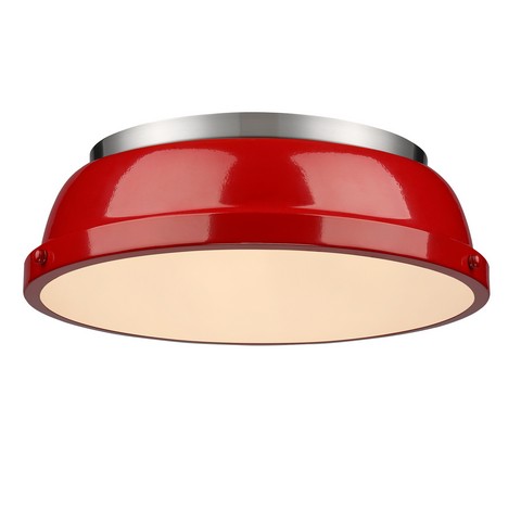 3602-14 Pw-rd Duncan 14 In. Flush Mount In Pewter With Red Shade