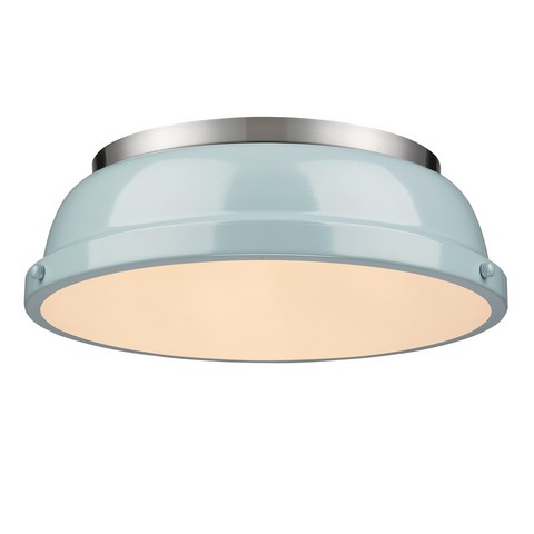 3602-14 Pw-sf Duncan 14 In. Flush Mount In Pewter With Seafoam Shade
