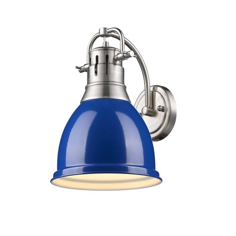 3602-1w Pw-be Duncan 1 Light Wall Sconce In Pewter With Blue Shade