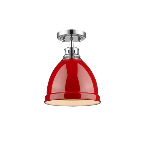 3602-fm Ch-rd Duncan Flush Mount In Chrome With Red Shade