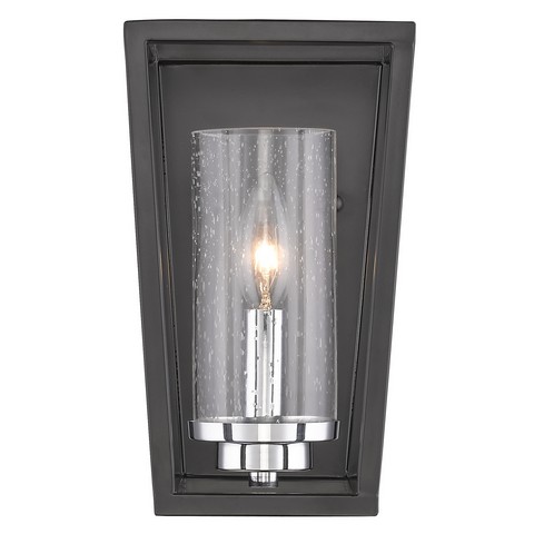 4309-wsc Blk-sd Mercer 1 Light Wall Sconce In Black With Seeded Glass