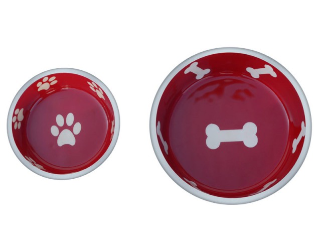 Super Max 800322 Medium Cat Or Dog Bowls, Red - Set Of 2