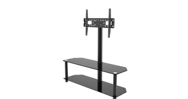 05449 2 Shelf Glass & Metal Tv Stand With Mount Supports Flat Panel