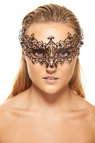 Kayso Ba005pkbk Black Luxury Metal Filigree Laser Cut Masquerade Mask With Pink Rhinestones, 4 X 9 In. - One Size