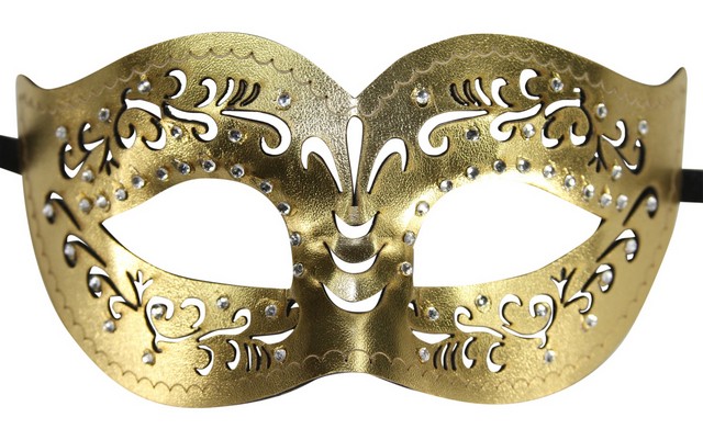 Kayso Ltm005gd Gold Engraved Faux Leather Masquerade Mask With Clear Rhinestones