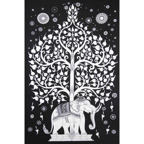 Kayso Tp001 Black & White Ganesh Tapestry With Tree Of Life, Medium