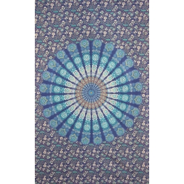 Kayso Tp006 Rectangular Blue Peacock Mandala Tapestry, Large