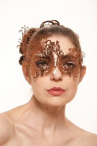 Kayso Bf001rg Rose Gold With Clear Rhinestones Swirly Majestic Swan Masquerade Mask - One Size