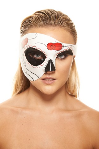 Kayso Dod001 Day Of The Dead White Sugar Skull Mask With Red Rose, 6 X 11 In. - One Size