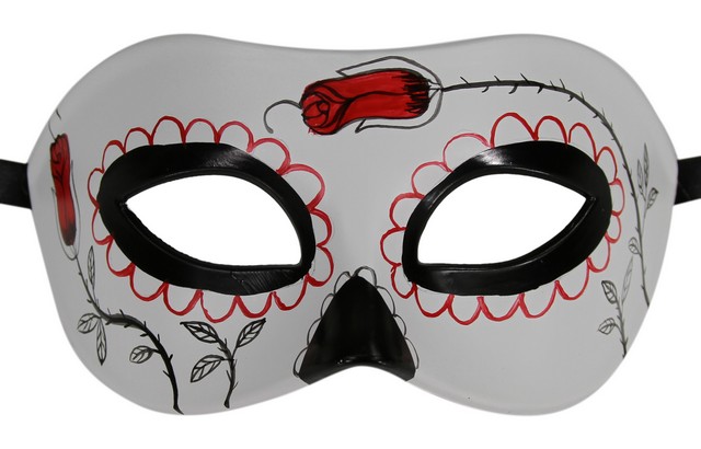 Kayso Dod001b Day Of The Dead White Sugar Skull Mask With Red Rose, 4 X 10 In. - One Size