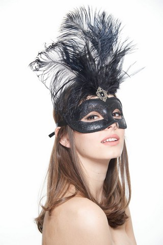 Kayso Fm011bk Black Carnival Venetian Masquerade Mask With Black Feathers - One Size