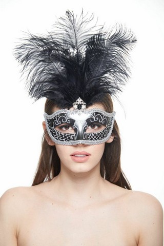 Kayso Fm011bksl Black & Silver Carnival Venetian Masquerade Mask With Black Feathers - One Size