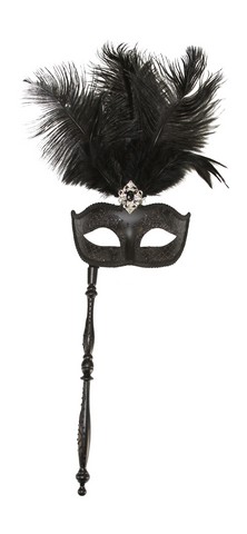 Kayso Fsm004bk Black Hand-held Carnival Style Plastic Masquerade Mask With Feathers
